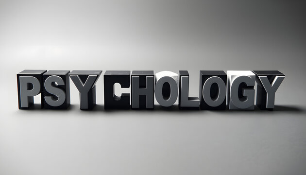 gestalt psychology word or concept represented by black and white letter cubes on a grey horizon background stretching to infinity isolated with white highlights, png