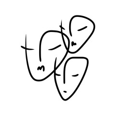 Modern abstract minimalistic Modern abstract minimalistic continuous faces set portrait composition. Linear ink brush face. Line art contemporary continuous cubism painting. Fashion style black and