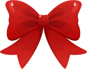 Red bow in cartoon style. Illustration of bow for Christmas, Birthday, Holiday, Valentine's Day. Vector illustration.
