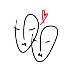 Modern abstract minimalistic continuous faces couple portrait. Linear ink brush face. Line art contemporary continuous cubism painting. Fashion style black and white abstraction poster. Vector