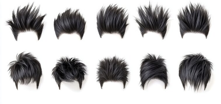 Dark hair styled with controlled volume and texture, perfect for illustrating a confident, youthful men s look