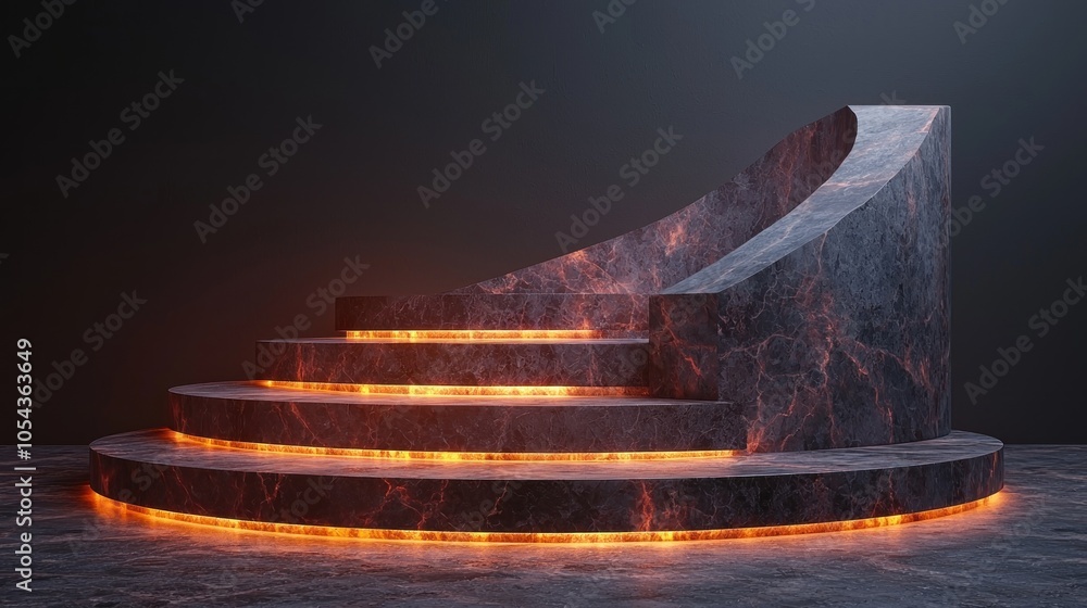 Poster illuminated marble platform with curved edge