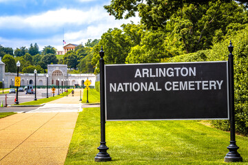 Arlington National Cemetery entrance and sign in Washinghton DC view