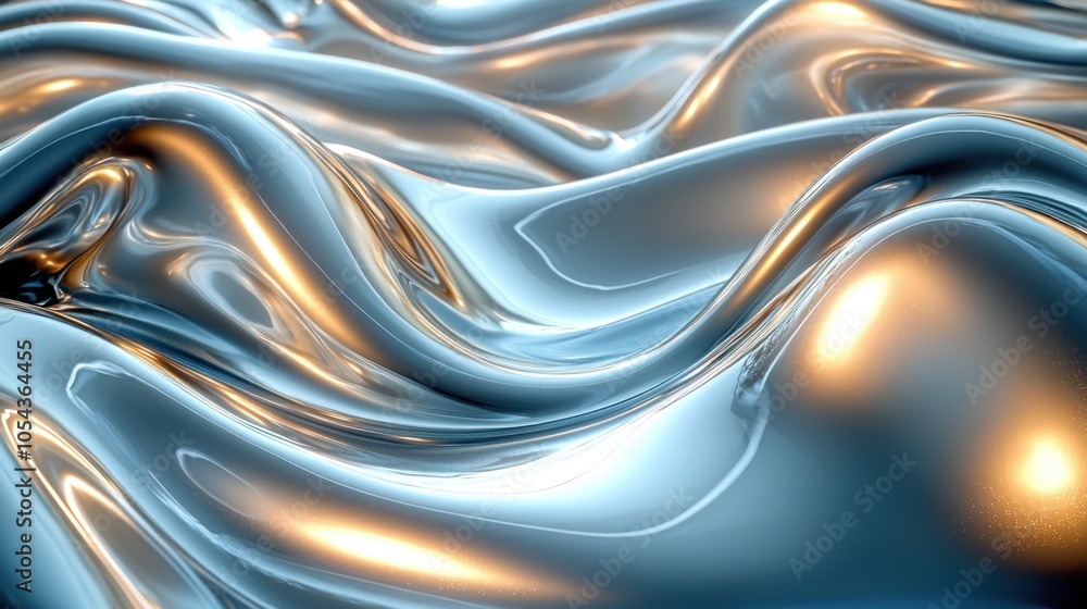 Poster Abstract Metallic Surface with Wavy Texture and Glowing Highlights
