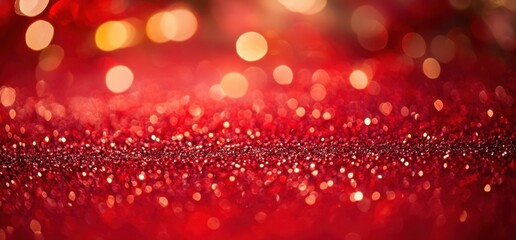 Red background with bokeh lights and stars, shiny golden glitter in the center, red gradient with light effects, festive and joyful atmosphere for a Christmas or New Year celebration Generative AI