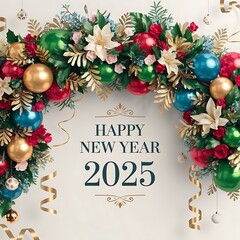 Happy New Year 2025 festive realistic decoration, Modern Greeting Happy New Year 2025