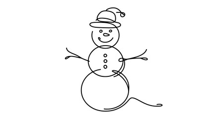 One continuous line illustration of a snowman, isolated on white background.