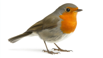 Fototapeta premium European Robin Bird with Orange Breast Isolated on White Background