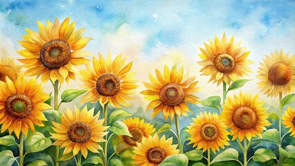 Obraz premium Watercolor botanical paintings of macro golden sunflowers on white background