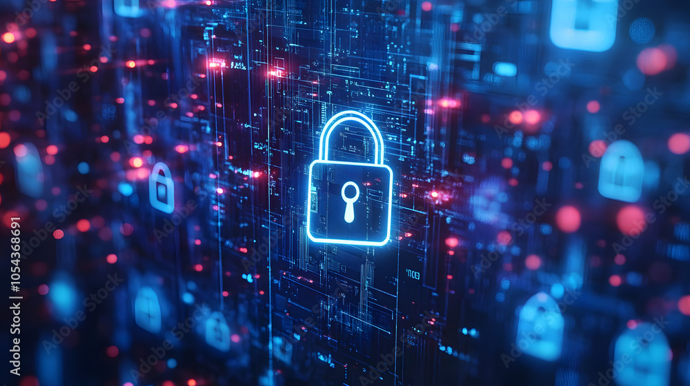 Poster cybersecurity concept global network security technology, business people protect personal informati