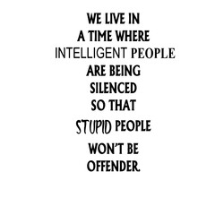 we live in a time where intelligent people are being silenced so that stupid people won't be offender lettering  design