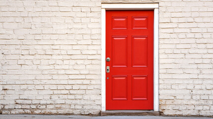 Red Front Door on White Brick Wall   Entrance  Home  Exterior  Design
