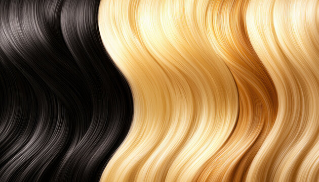 Silky, wavy hair in natural tones, from jet black to honey blonde, illustrating elegance and sophisticated color variations