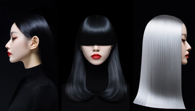 Silky, wavy hair in natural tones, from jet black to honey blonde, illustrating elegance and sophisticated color variations