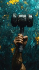 Powerful Hand Holding Dumbbell Against Artistic Abstract Background