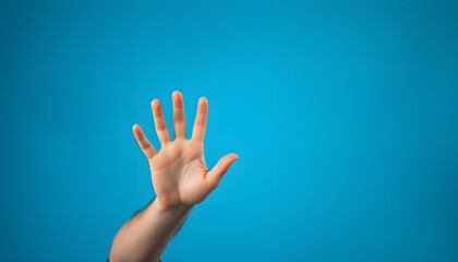 Teenager with his hand up isolated with white highlights, png