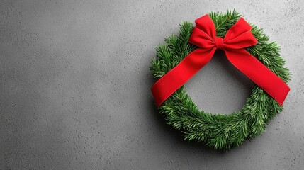 A photostock of a decorated Christmas wreath with red ribbons, isolated on white.