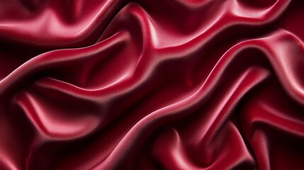 Fototapeta premium Luxurious red silk fabric with elegant draped folds creating a smooth and shiny textured surface pattern