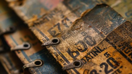 Naklejka premium Get a closer look at these vintage license plates. Each one showing its age with rust and wear. The textures create a background full of character and history. Making for a unique and nostalgic image