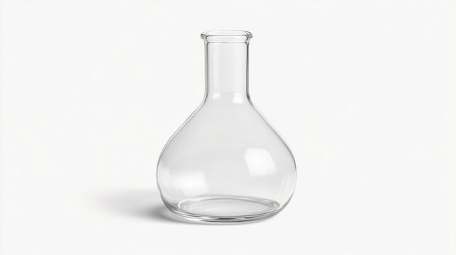 Empty Glass Flask on White Background   Laboratory Equipment  Chemistry  Science  Experime