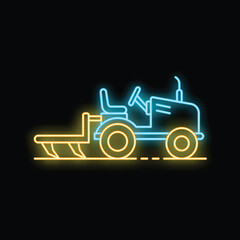 Blue and yellow neon sign of agricultural machinery cultivating land