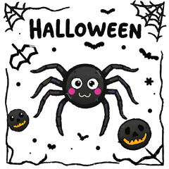 Cute Halloween spider illustration on a white background in a playful doodle style. Generative AI