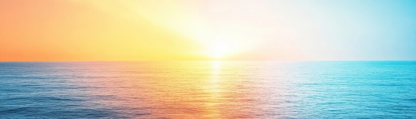 Obraz premium Light rays from a sunset overlaying a calm sea, transitioning from gold to deep blue, Watercolor, Serene, Nature, Soft Glow