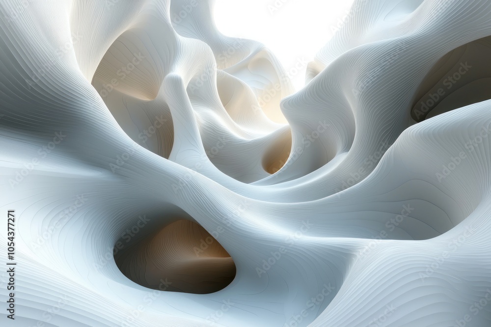 Poster abstract white and gray swirling architectural structure