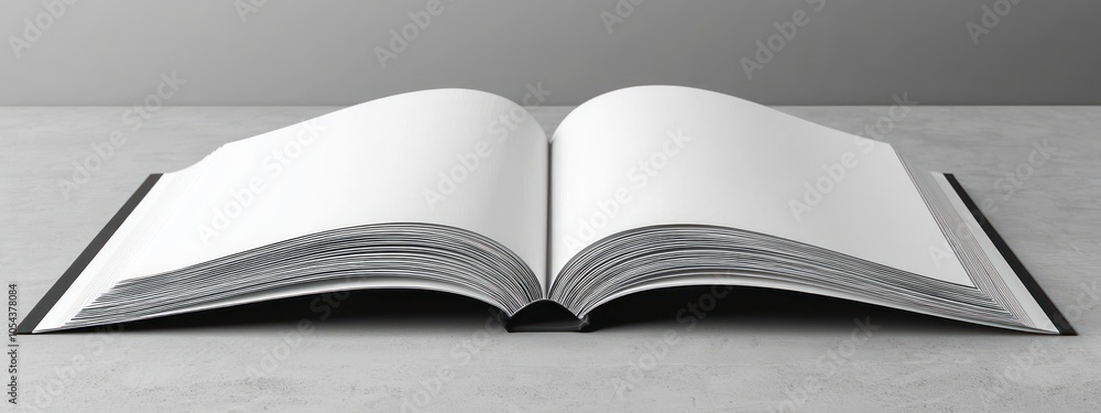 Poster open book with blank pages on a gray surface