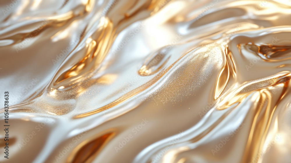 Poster shimmering metallic surface with flowing patterns reflecting light in an abstract, artistic display