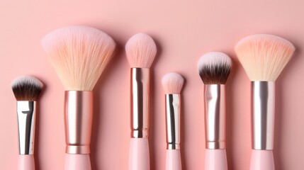 Set of makeup brushes with soft bristles, emphasizing beauty and cosmetics