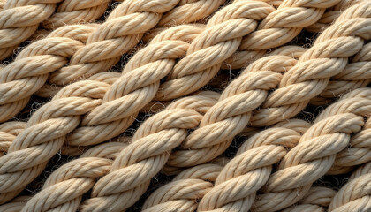 Fototapeta premium Thick Nautical Rope Coil in Natural Hemp Tones