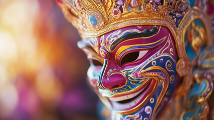 Naklejka premium Colorful masks representing diverse cultures stand out, celebrating artistry and heritage during a cultural event