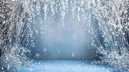 Sparkling winter background with shimmering snowflakes and frost, creating a magical, festive atmosphere.