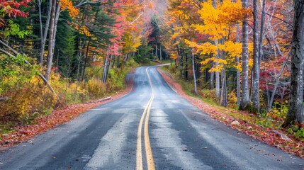 Fototapeta premium Scenic autumn road with colorful fall foliage on both sides
