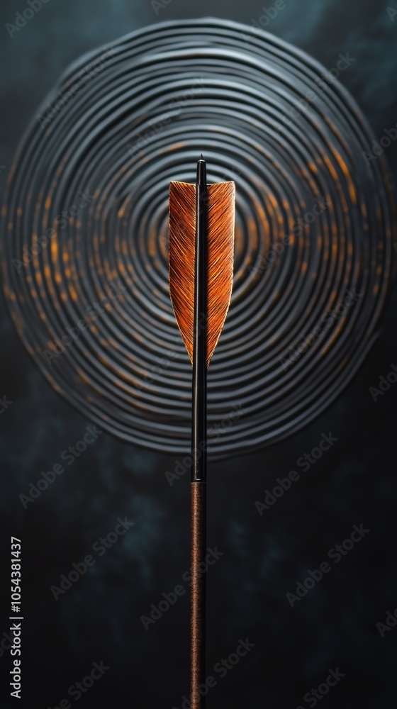 Aufkleber Single arrow with concentric circles on dark background. Precision and focus concept