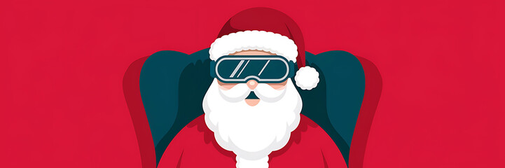Santa Claus wearing ski goggles  red and white  flat design  Christmas  festive  fun  and playful   