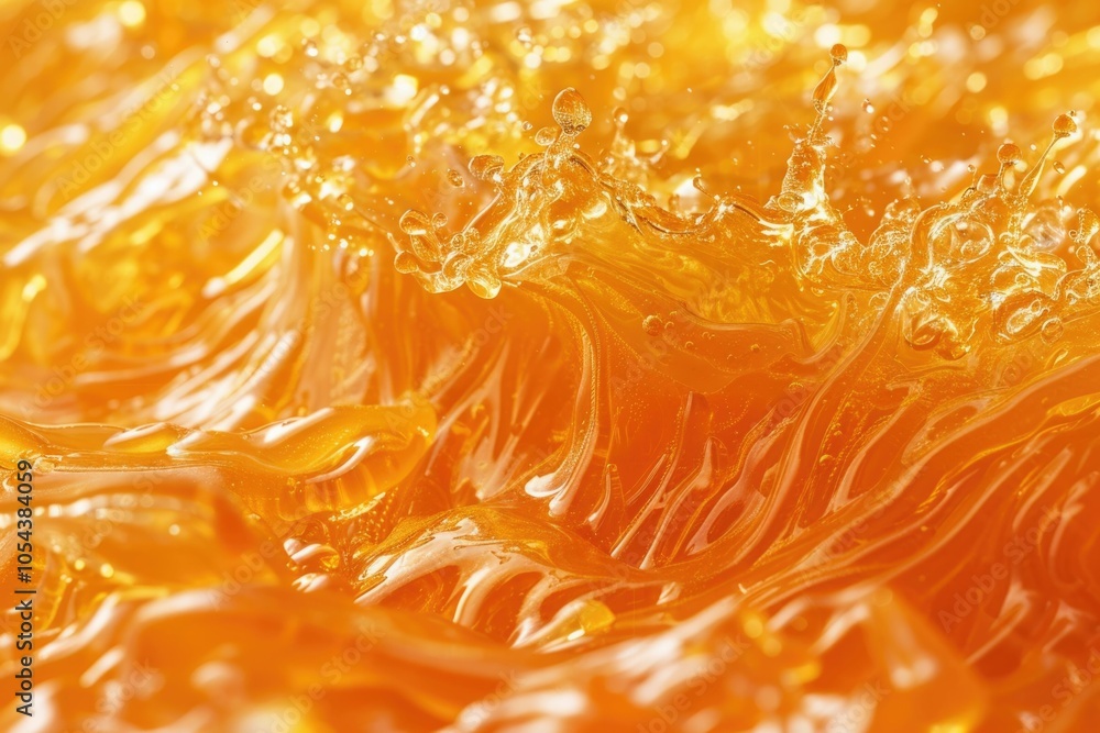Poster close up of orange liquid with swirling patterns and a textured surface.