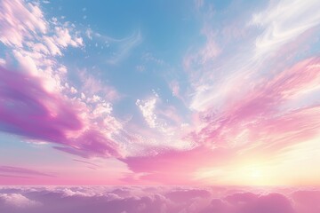 Fototapeta premium Pink and blue clouds fill the sky at sunset.