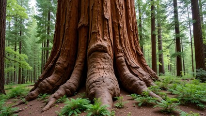 Obraz premium Majestic sequoia tree with enormous trunk and towering canopy
