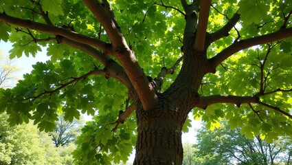 Fototapeta premium Lush fig tree with twisted trunk and wide canopy