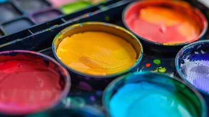 Set of watercolor paints, emphasizing art supplies and creativity