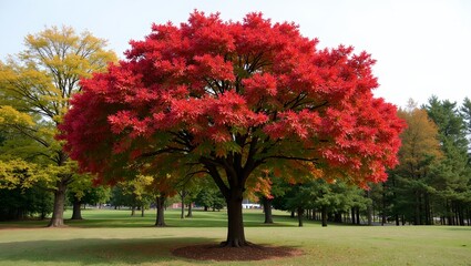 Naklejka premium Vibrant Chinese tallow tree with heart shaped leaves in autumn hues