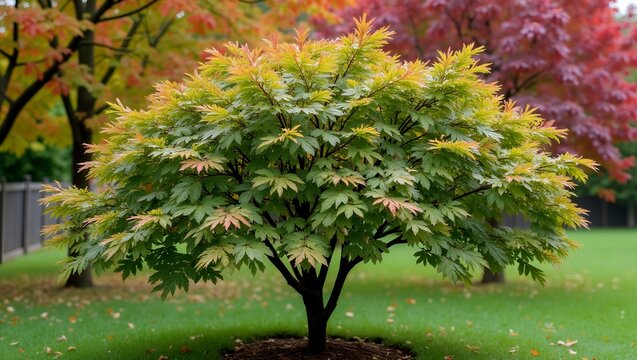 Vibrant Chinese tallow tree with heart shaped leaves in autumn hues