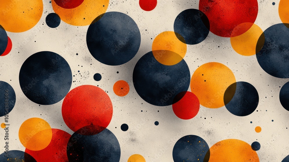 Poster abstract pattern of overlapping circles in red, yellow, and blue on a white background