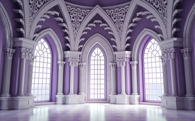Naklejka premium White columns and purple walls create a majestic and elegant palace interior 