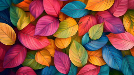 Naklejka premium Colorful leaves texture unusual floral background : Generative AI