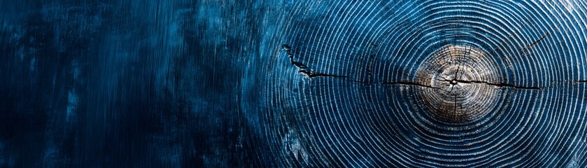 Fototapeta premium Blue Wooden Cross-Section with Visible Growth Rings