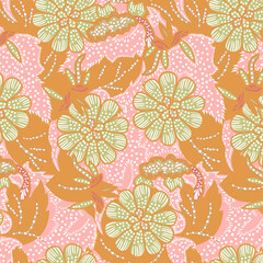 Fototapeta premium Amazing seamless floral pattern with brightly colored flowers. 