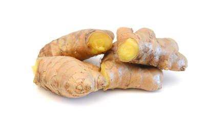Root ginger isolated on a white studio background.